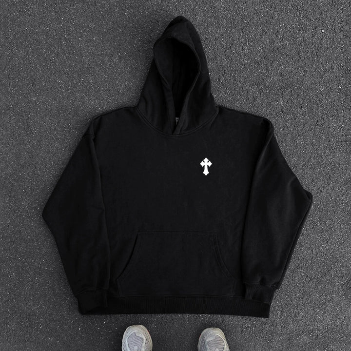 Cross Graphic Streetwear Hoodie in Black & White