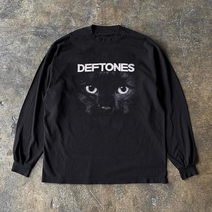 Vintage Black Cat Graphic Long Sleeve Tee