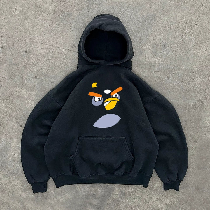 Vintage Angry Birds Fun Print Hooded Sweatshirt