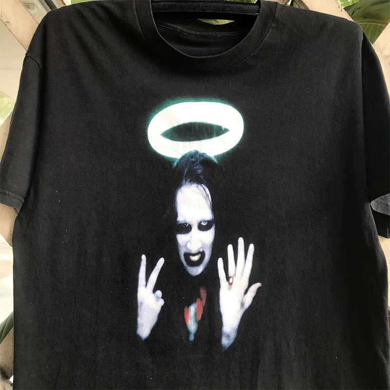 Metallica & Marilyn Manson Y2K High Street Portrait Graphic T-Shirt