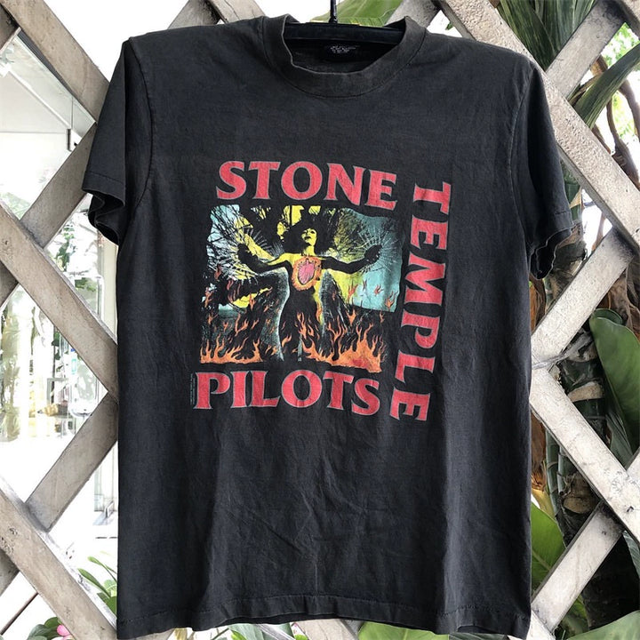 Trendy Short Sleeve T-Shirt with Stone Temple Pilots Graphic