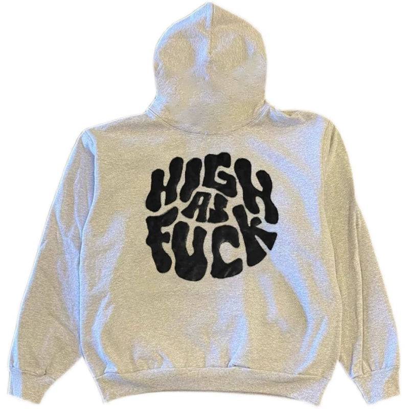 Grey Hip-Hop Letter Print Graphic Hoodie