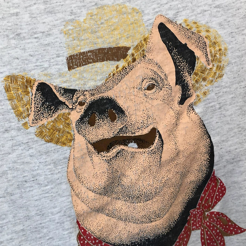 Vintage Cartoon Pig Head Crew Neck T-Shirt