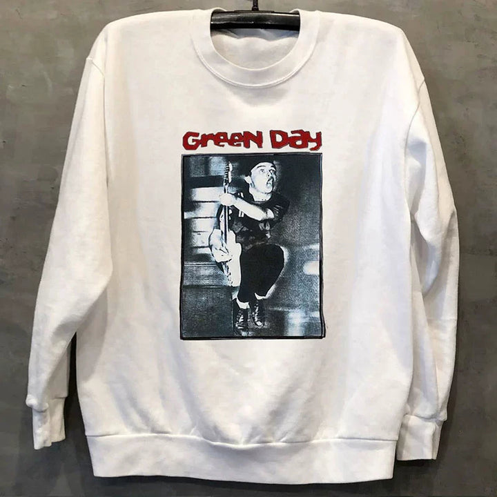 Green Day Vintage Rock Crew Neck Long Sleeve Sweatshirt