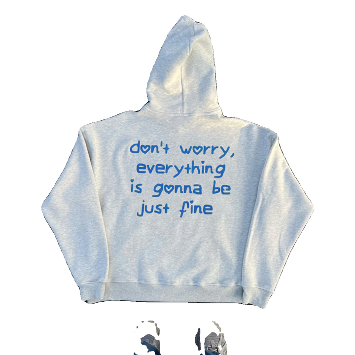 Hand-Painted Grey Hoodie with Trendy Lettering