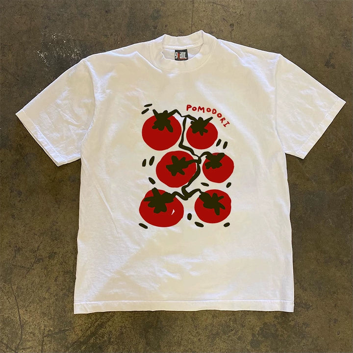 Heavy Impermeable Red Tomato Graphic Short-Sleeved T-Shirt