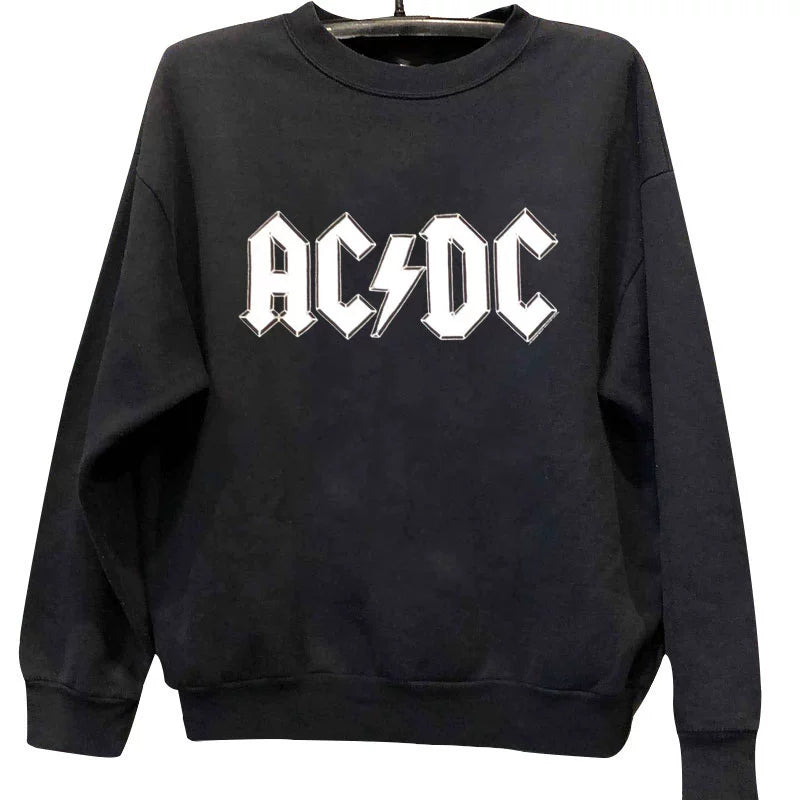 Retro ACDC Rock Band Simple Letters Vintage Crew Neck Sweatshirt