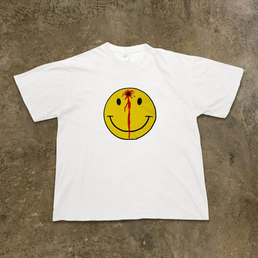 Oversized Vintage Cotton Smiley Face T-Shirt