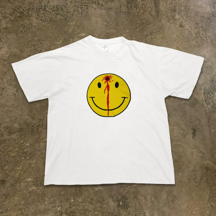 Oversized Vintage Cotton Smiley Face T-Shirt