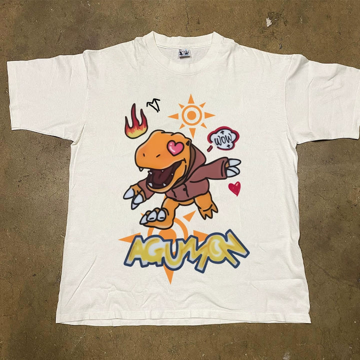 Digital Graffiti Style Cotton T-Shirt featuring Agumon Design