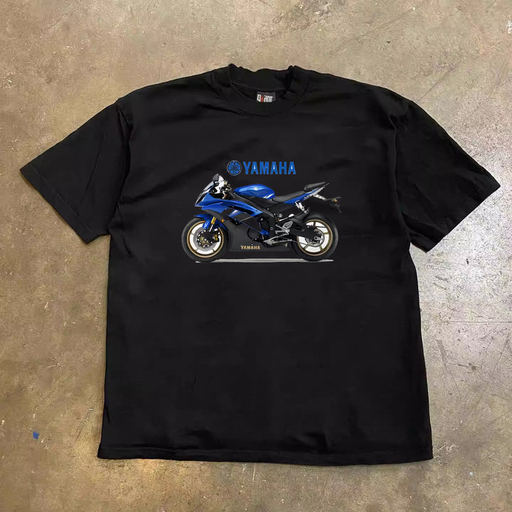 Cotton Graphic Tee with American Motorcycle Print