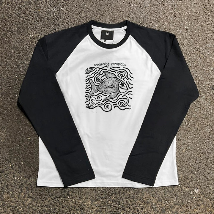 Oversize Long Sleeve T-Shirt with Unique Illustrations