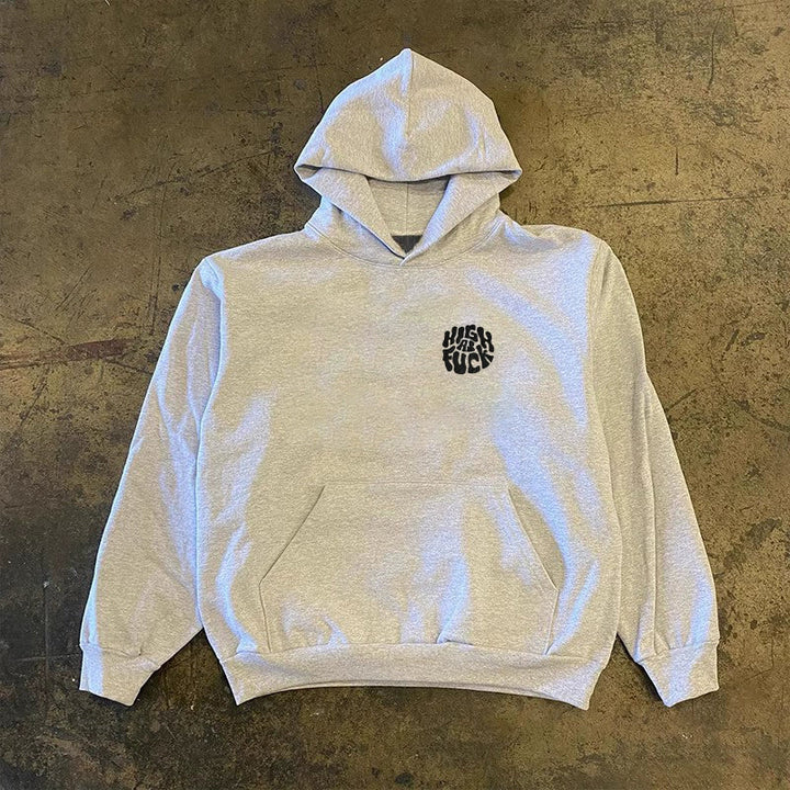 Grey Hip-Hop Letter Print Graphic Hoodie