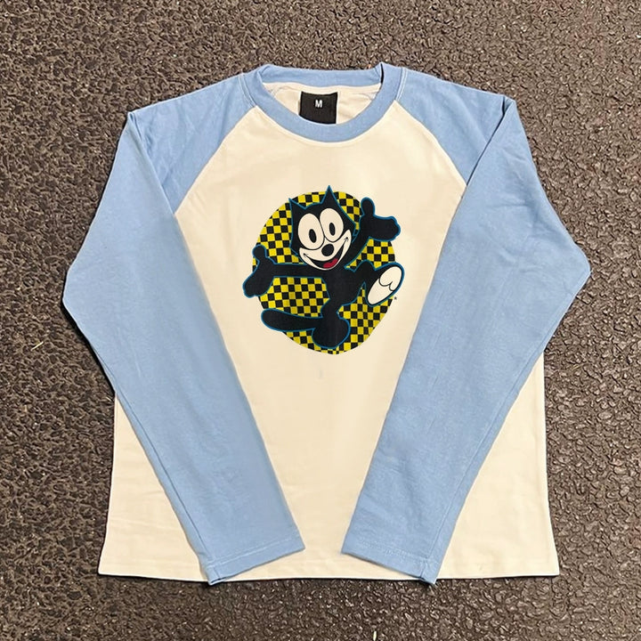 Vintage Plaid Patchwork Long Sleeve T-Shirt