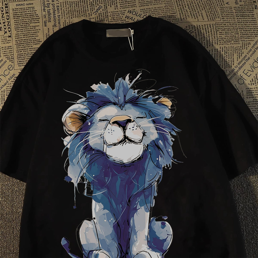 Whimsical Lion Graphic Cotton T-Shirt