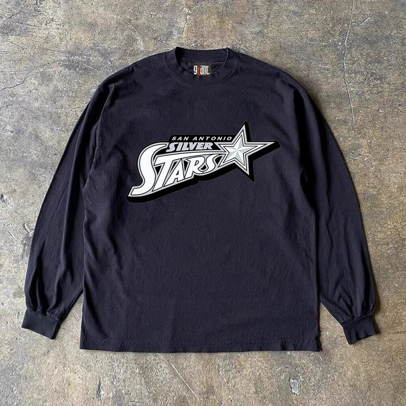 Heavy Impermeable Star Letter Graphic Long Sleeve T-Shirt