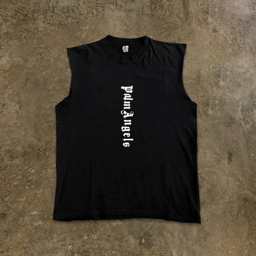 Bold Non-See-Through American Hip-Hop Sleeveless T-Shirt in Black and White