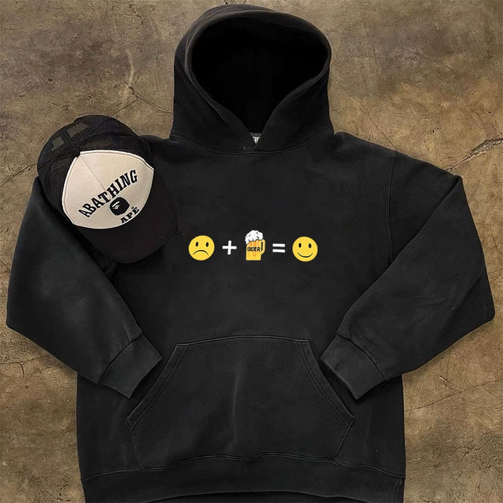 Vintage Hip-Hop Hooded Sweatshirt with Troubling Drinks Theme