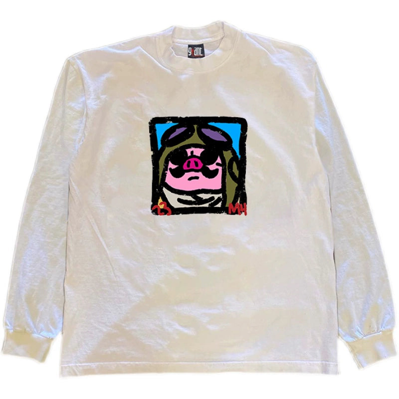 Flying Pig Humourous Print Long Sleeve T-shirt