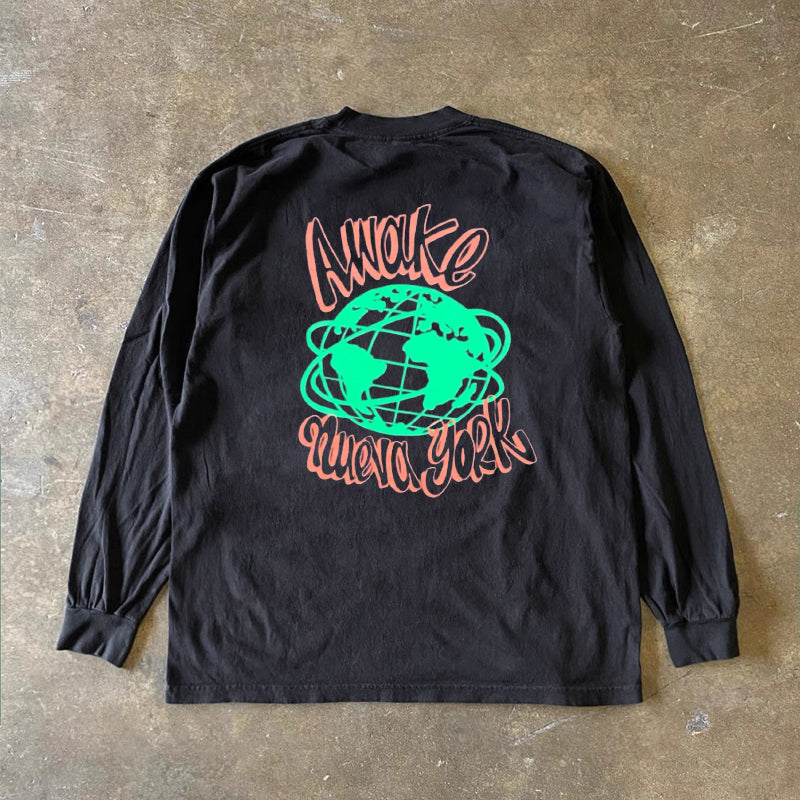 Graffiti Earth Graphic Long Sleeve T-Shirt