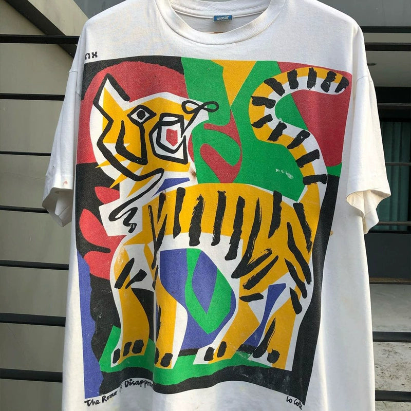 Heavyweight Oversized Hip-Hop T-Shirt with Tiger Design