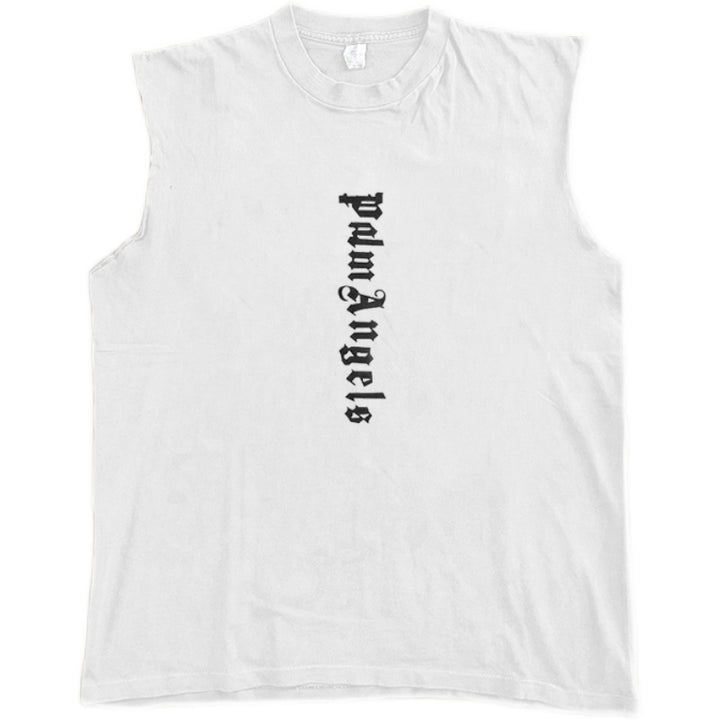 Bold Non-See-Through American Hip-Hop Sleeveless T-Shirt in Black and White