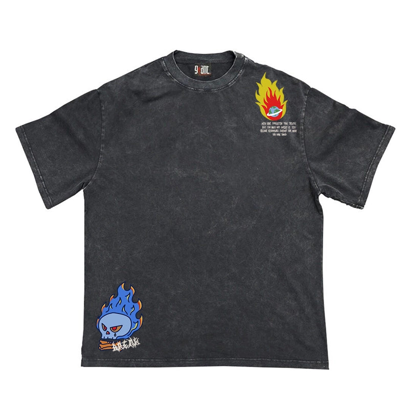 Blue Flame Skull Graphic T-Shirt