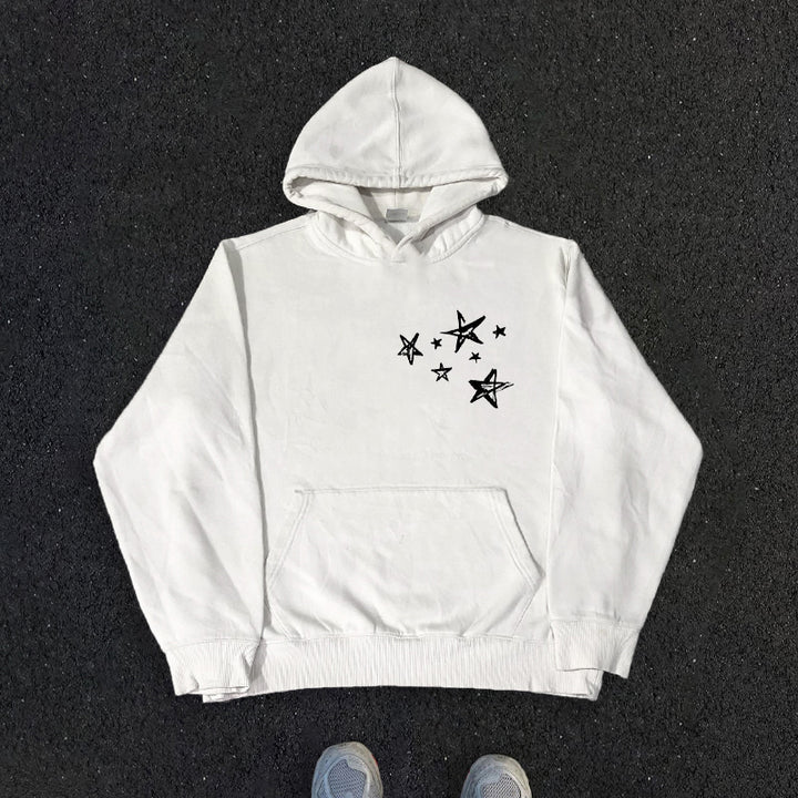 Hand-Drawn Star Logo Print Hoodie