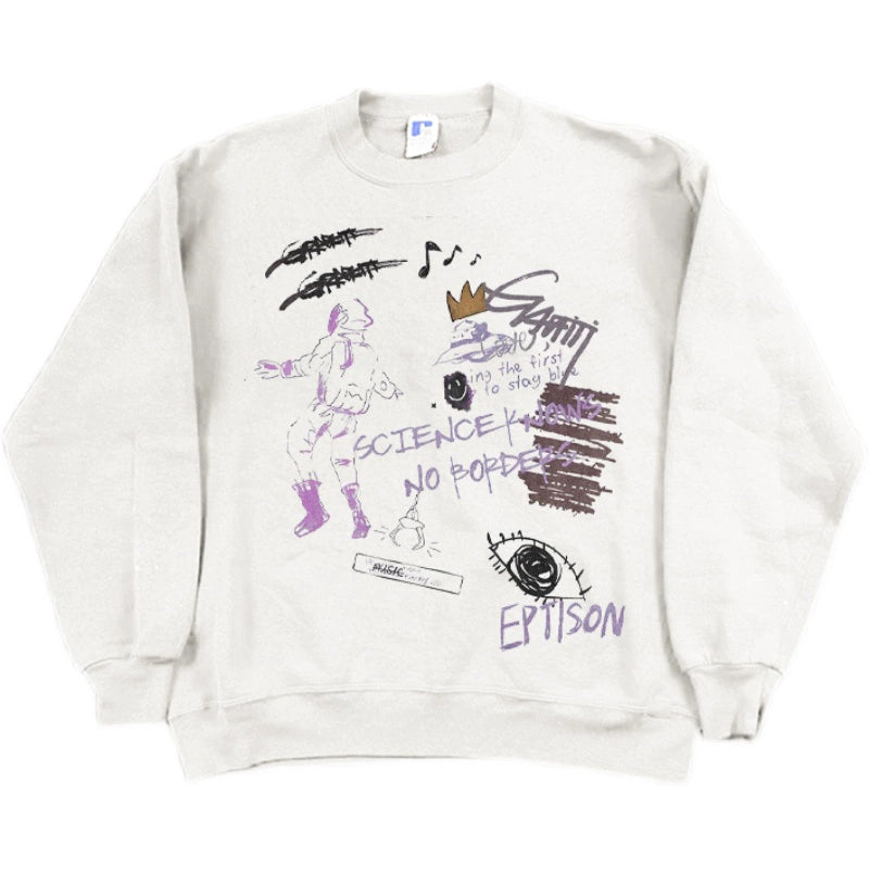 Abstract Vintage Illustration Round Crew Neck Sweatshirt