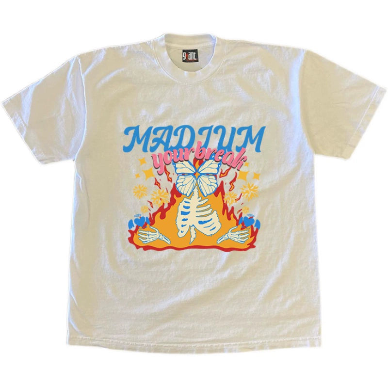 Heavyweight Skeleton Design Hip-Hop T-Shirt