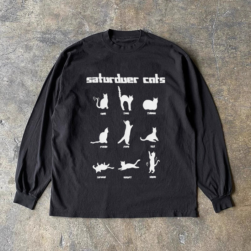 Wild Cat Illustration Black & WHITE Long Sleeve T-Shirt