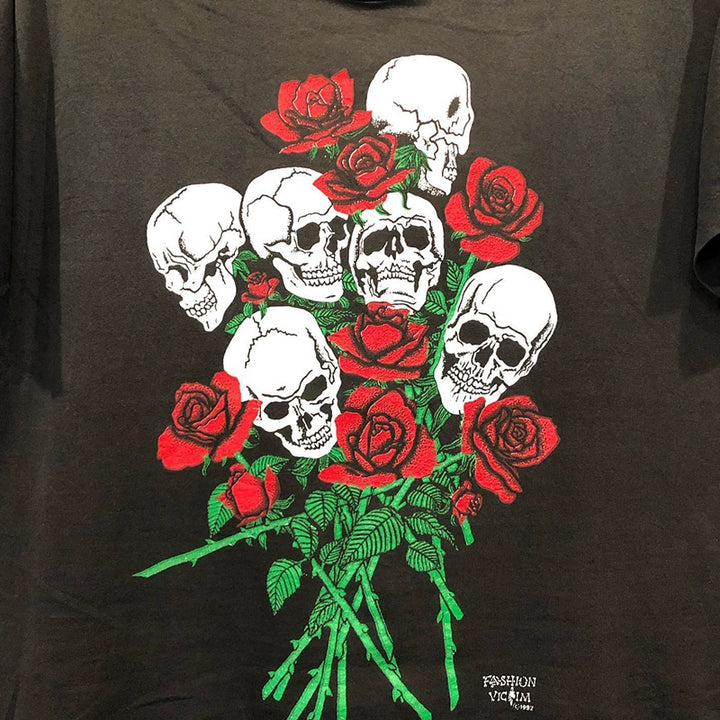 Vintage Skull & Rose Floral Graphic T-Shirt