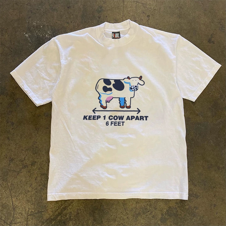 Heavyweight Impermeable Cow Graphic Short-Sleeved T-shirt