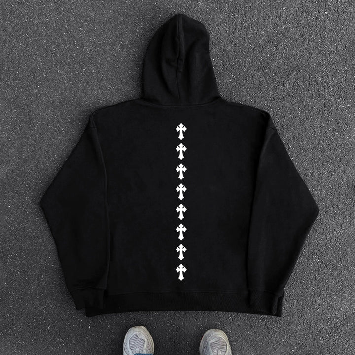 Cross Graphic Streetwear Hoodie in Black & White