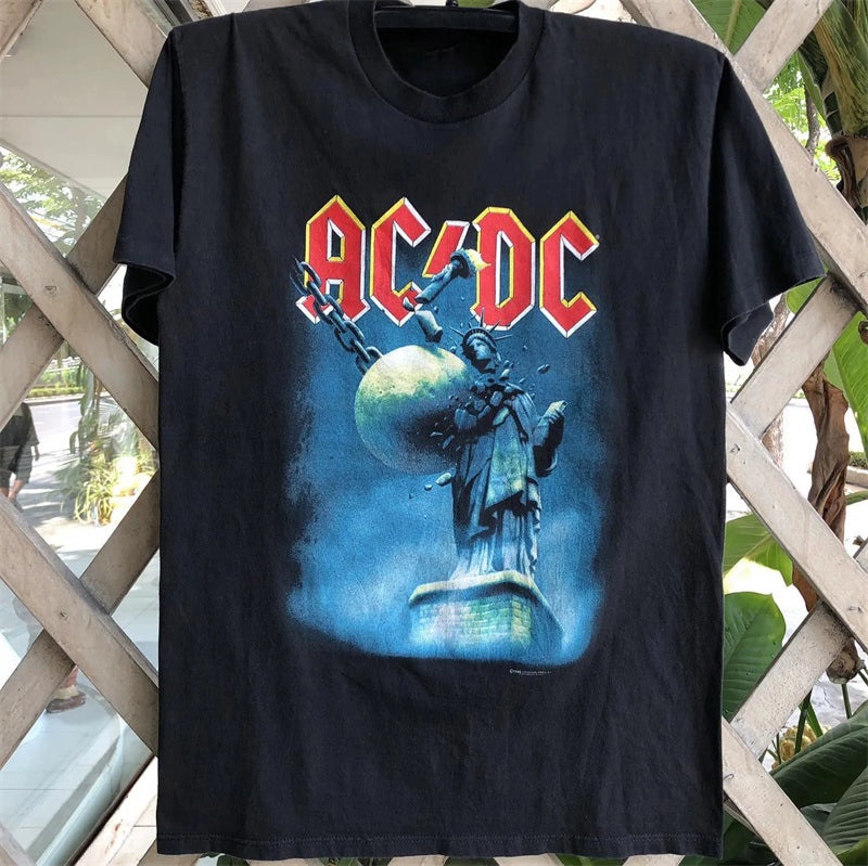 ACDC Lady Liberty Vintage Hip Hop Crew Neck T-Shirt