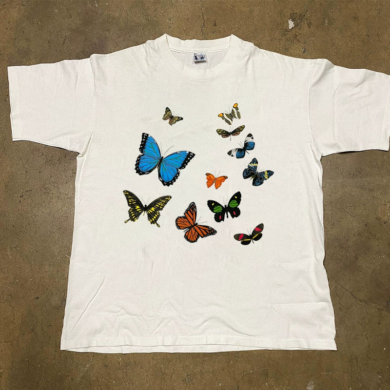 Oversized Vintage Butterfly Print Tee