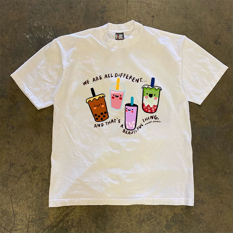 Niche Design Hong Kong Style Drink-Inspired T-Shirt