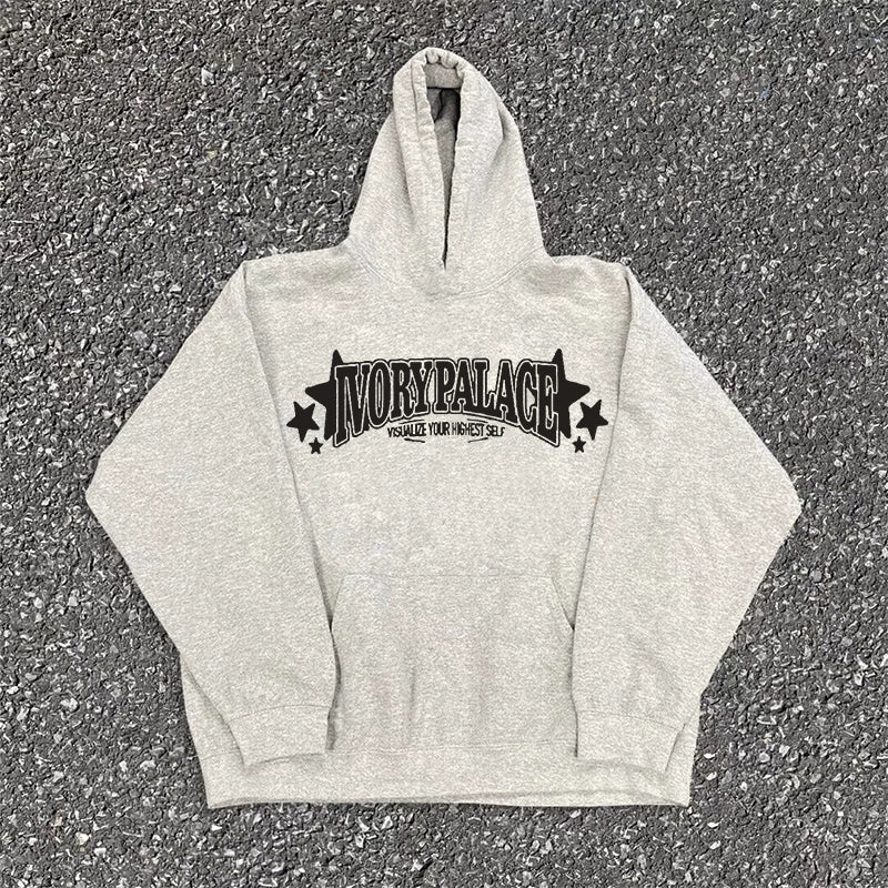 Vintage Hip Hop Lettered Hooded Sweatshirt