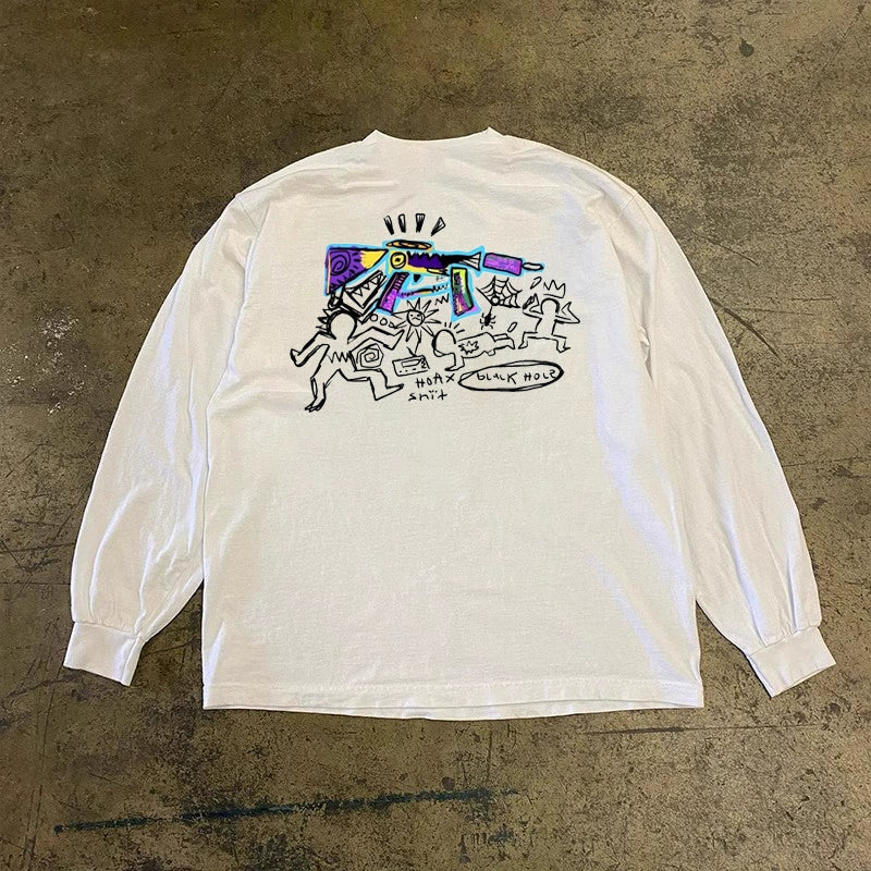 Hand-Painted Graffiti Art Long Sleeve T-Shirt