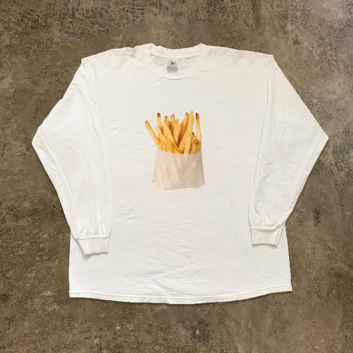 Bold Realistic Fries Print Long Sleeve Tee in Black and White