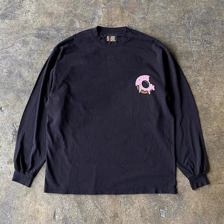 Heavy Impermeable Light Donut Graphic Long Sleeve T-Shirt