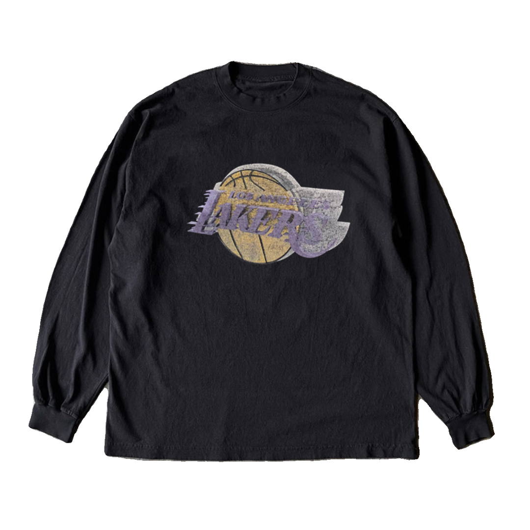 Vintage Lakers Basketball Logo Print Long Sleeve Tee