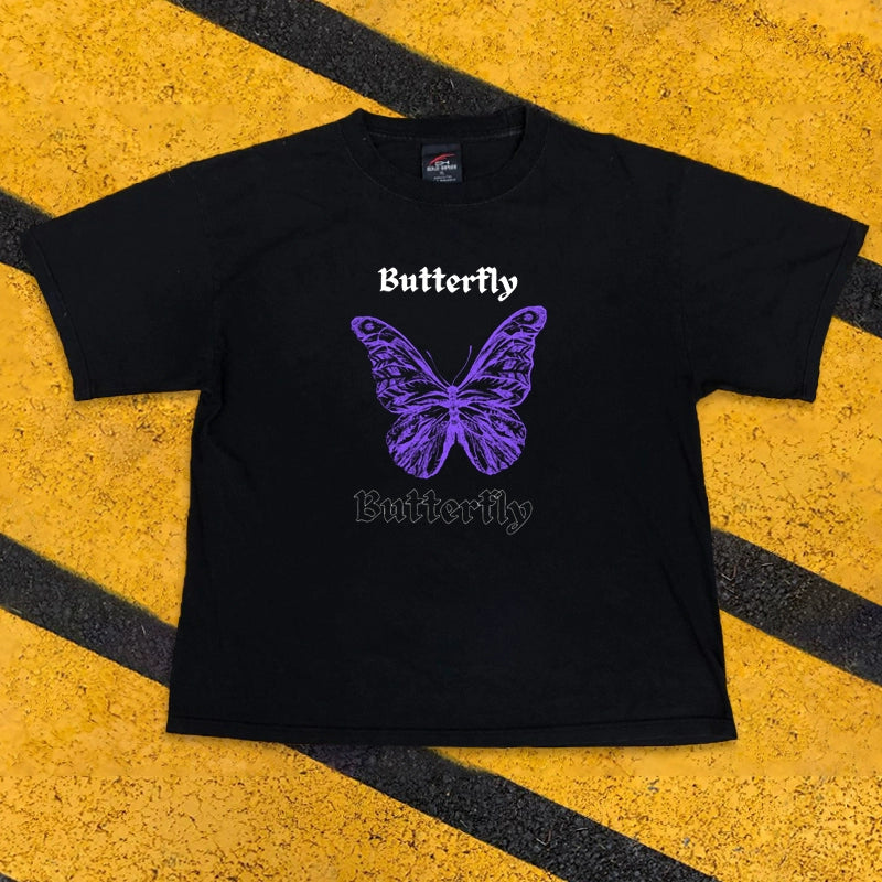 Purple Butterfly Vintage Drop Shoulder T-Shirt for All