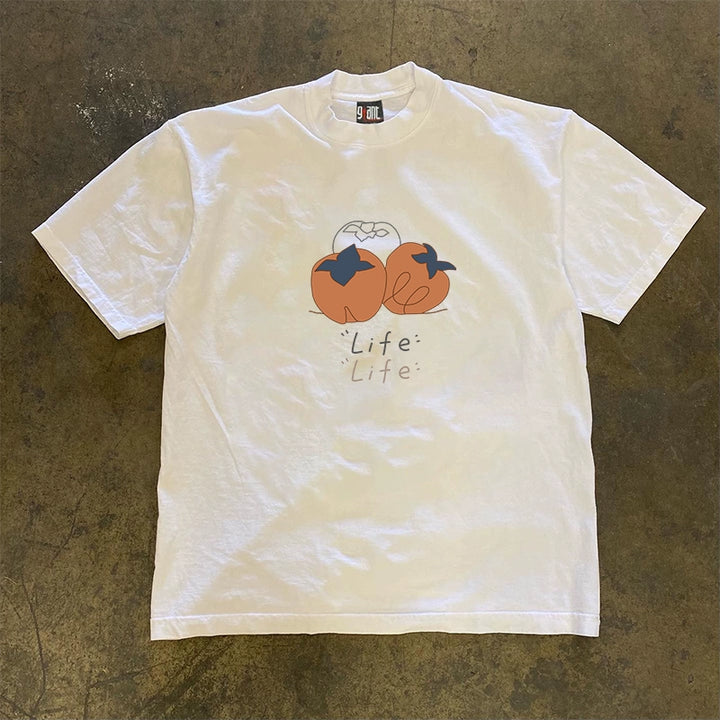 Heavy Impermeable Persimmon's Life Niche Lettered T-Shirt