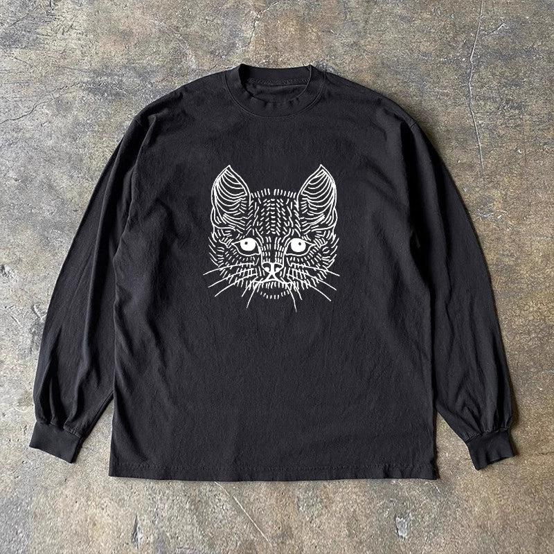 Hand-Painted Cat Design Long Sleeve Tee