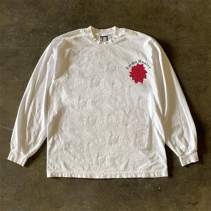 Impermeable Big Red Flower Graphic Long-Sleeved T-Shirt