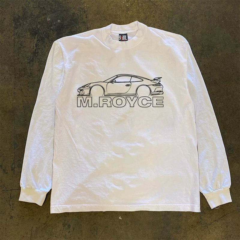 Pure Cotton Street Style Long Sleeve Tee with Car Graphic Design