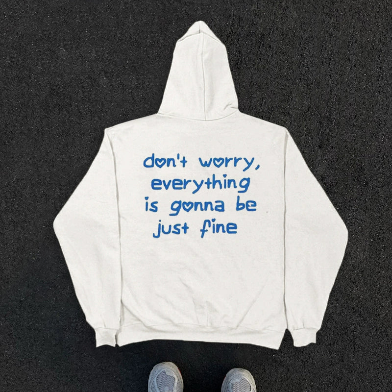 Hand-Painted Grey Hoodie with Trendy Lettering