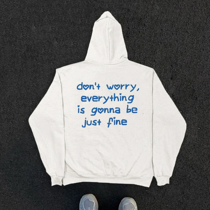 Hand-Painted Grey Hoodie with Trendy Lettering