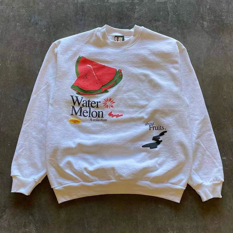 Big Red Watermelon Fun Print Crewneck Sweatshirt